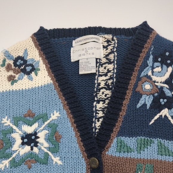 Vintage Christopher & Banks Knit Vest Women's Small Hand Embroidered Buttons - Picture 2 of 11